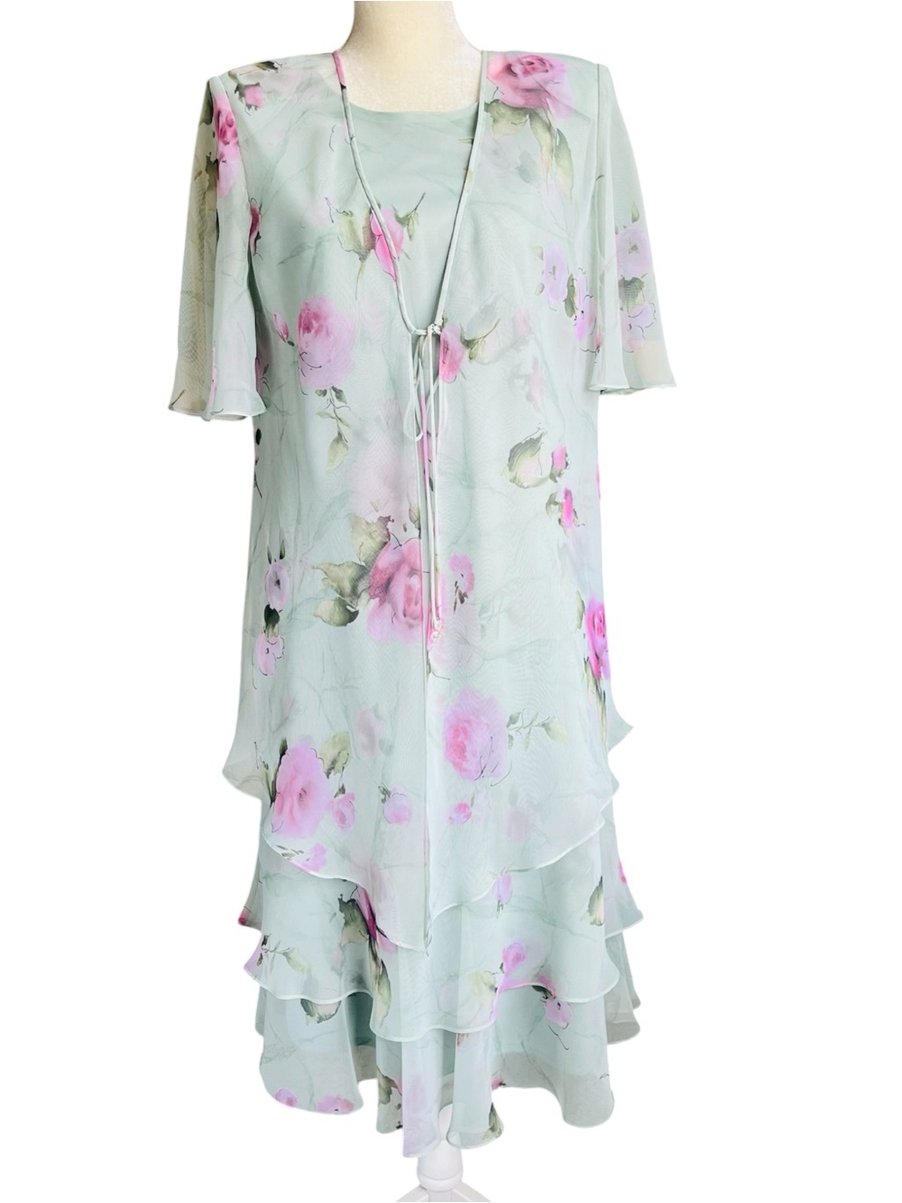 Cattiva New York Floral Chiffon Dress & Jacket Set Size 12 Made USA
